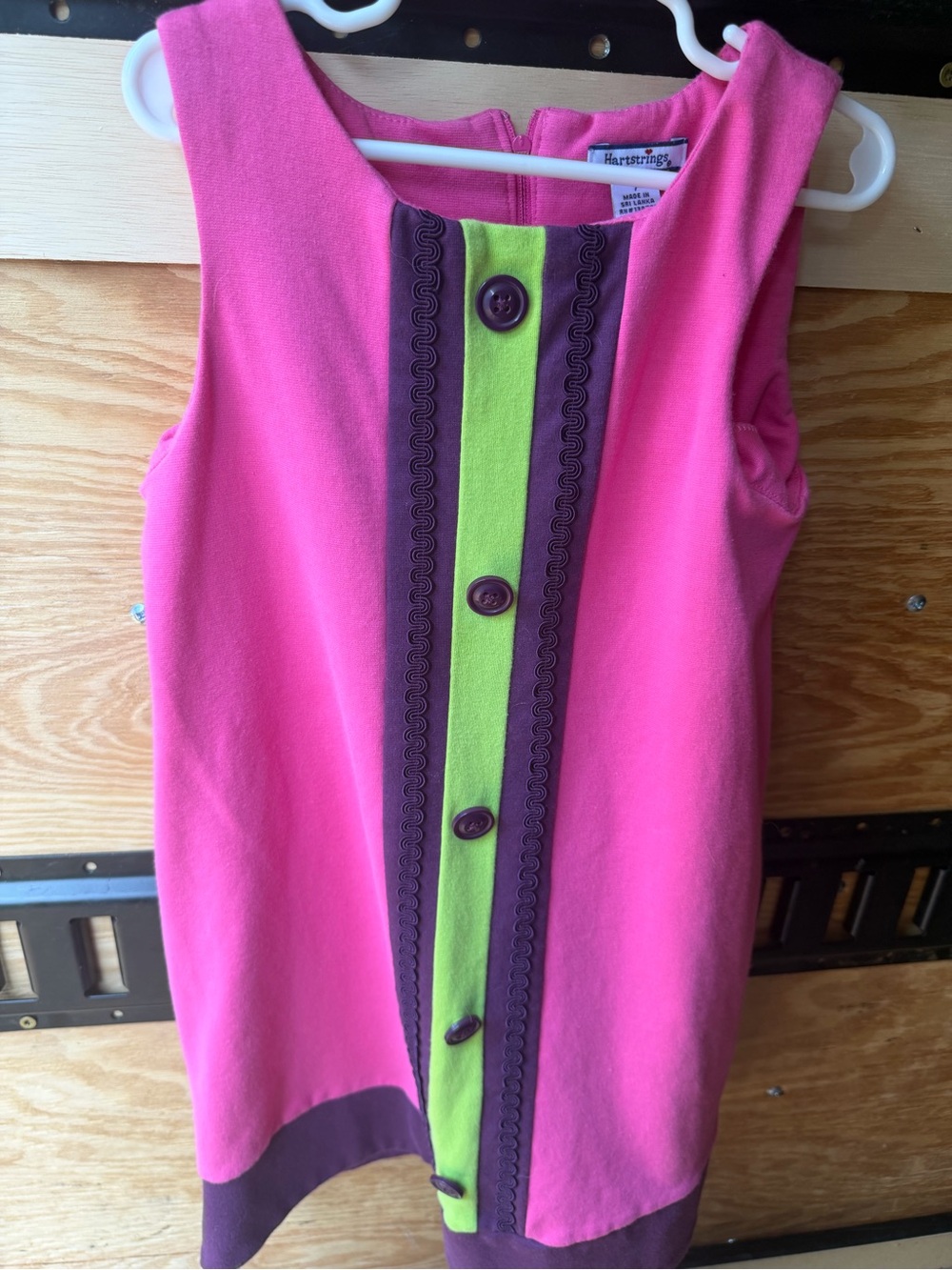 Hartstrings Pink Tank Dress with Lime & Brown Trim